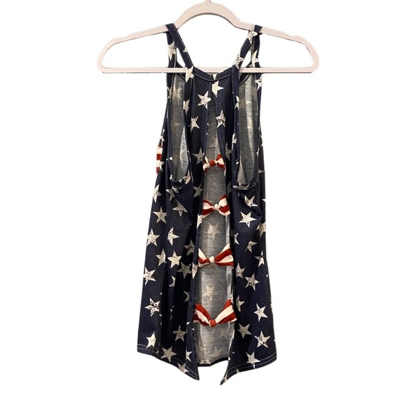 Women's small Fashion T Shirt Cold Shoulder Open Back American Flag cotton - Picture 4 of 5